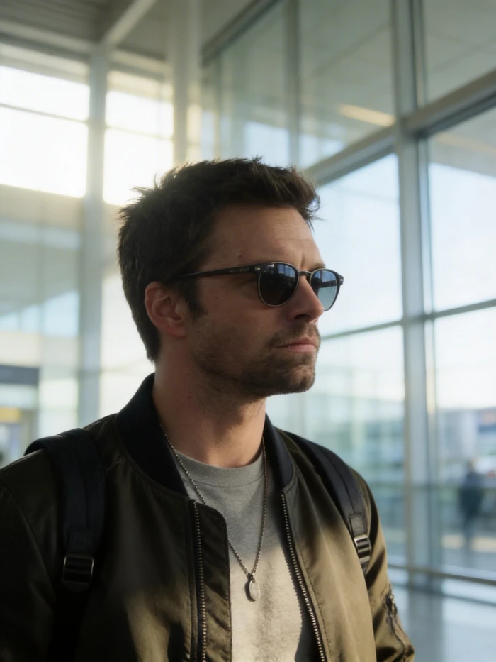 gemini ai boy in airport fashion shot