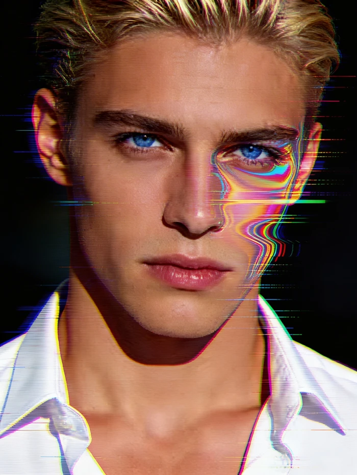 gemini ai boy in digital glitch portrait