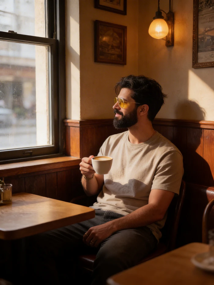 gemini ai photo prompt for boy indie coffee mood