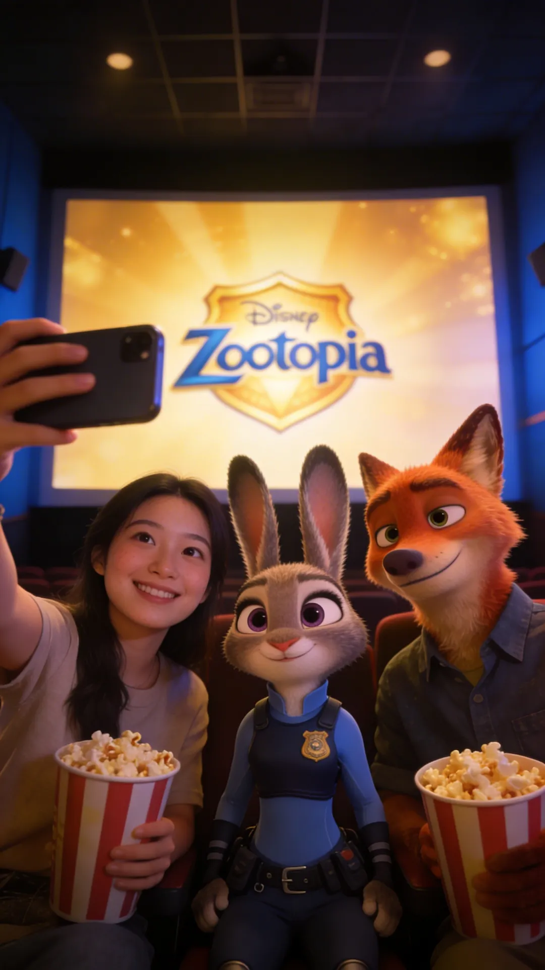 selfie with zootopia character gemini prompt