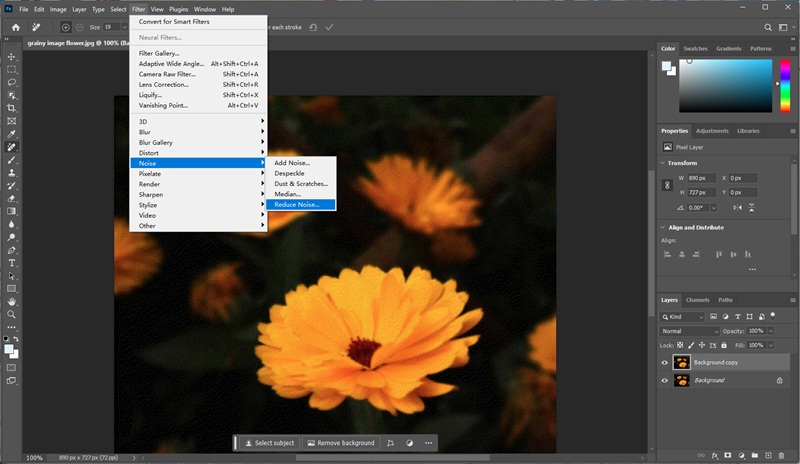 fix grainy photo in photoshop using reduce noise filter