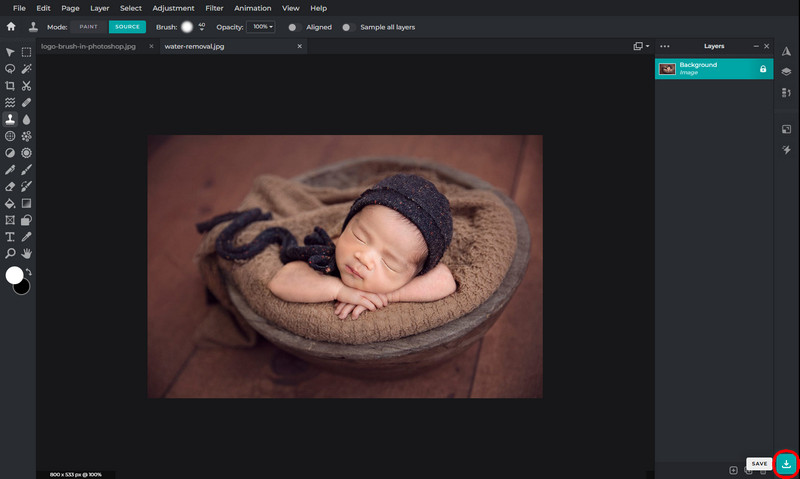 save watermark removal photo in pixlr