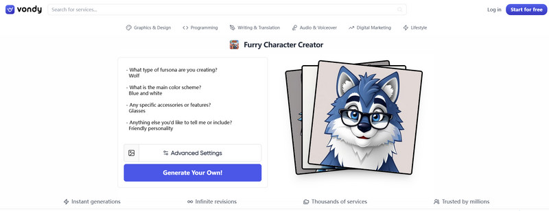 vondy furry ai character generator