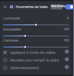 Paramètres de vidéo